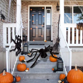 2 елемента фалшиви гигантски паучьи украса за Хелоуин черно - открит двор haunted house Party Decor Доставки(4.1 Ft + 1.64 Ft)