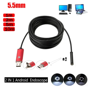 2 м кабел 5.5 мм обектив Mirco USB Android OTG USB ендоскоп камера водоустойчива IP67 змия тръба тръба Android USB бороскоп 480P