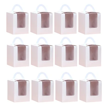 20 бр дръжка cupcake кутии контейнери с PVC дограма / картон поставяне и долната група(Червен)