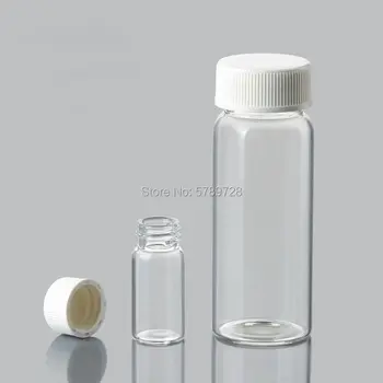 20 бр/лот от прозрачни стъклени бутилки за проби,шишенцата за проби реагенти с капак на винт,капацитет на 3/510/15/20/30/40/50/60 мл