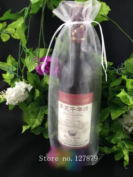 200pcs 15x37cm бели торби бутилки вино от органза за коледното сватбената парти за опаковане на подаръци