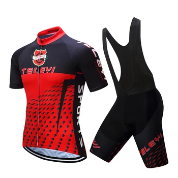 2017 TELEYI Team мъжки Колоездене Джърси Ropa Ciclismo мек лигавник шорти велосипедна облекло открит под наем униформи-облекла червен-черен