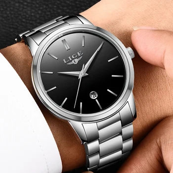 2018 LIGE New Simple Мъжки Watches Fashion Top Brand Luxury Quartz Watch Men Waterproof Full Steel Sports Watch Relogio Masculino
