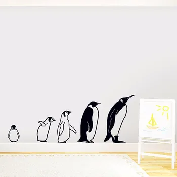2018 Limited Family Of Penguin Wall Stickers Five Penguins Line Up To Go Vinyl Стикер Custom Paste Shape Bedroom Art Decor X223