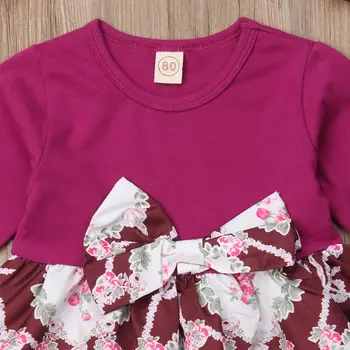 2018 Newly Autumn Toddler Kids Baby Girls Dress 2PCS Bowknot цветен принт A-Line, Princess Dress лента за глава