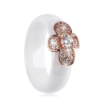 2018 златна пчела керамични пръстени за жени rose gold цвят, с голяма кристална CZ розово бял черен керамични пръстени жени пръст бижута