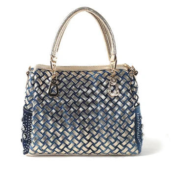 2018 известна марка чанта на жената кофа Чанта високо качество дамски дънки и чанта мода топ-дръжка за чанта