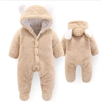 2018 новородено бебе момиче облекло бебе момче зимен гащеризон памук руно мечка с дълъг ръкав, гащеризон на бебето Бебешки дрехи