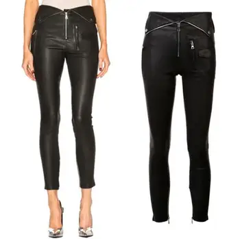 2018 пролет нова модна марка Turn over the Slim waist was thin leather молив pants women ' s молив пу pants wj258 безплатна доставка