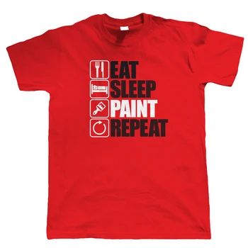 2019  cotton Eat Sleep Paint Repeat, Мъжки Смешни, Decorate T Shirt, Gift Dad