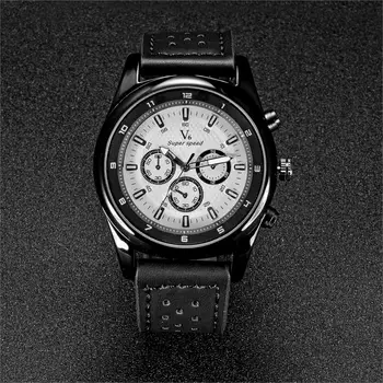 2019 New arrive V6 мъжки часовници мода прост дизайн голям циферблат в свободното време, спорт военни мъжки кожени кварцов часовник drop shipping