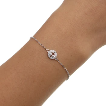 2019 tiny small cross charm micro pave clear cz sparking dainty delicate minimal момиче women jewelry 925 sterling slver гривна