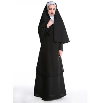 2019 Дева Мария монахиня костюми за жени секси дълги черни монахини костюм арабската религия монах призрак униформи Хелоуин cosplay XL