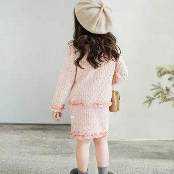 2019 есенни комплекти за малки момичета корейски вязаный хлопчатобумажный жилетка принцеса пуловер, палто+пола детски празнични тоалети 2-7 години Облекло за деца