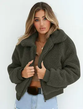 2019 зимни дамски топли плюшени флисовые якета, блузи с цип пънк големи сака палто с джобове пристигане сгущает яке, палто
