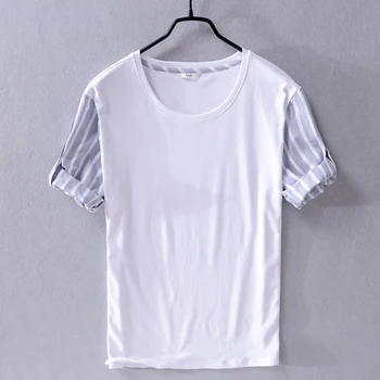 2019 лято в памучна тениска с къс ръкав за мъже брандираната ивица и плътна линия тенденция мъжка тениска ежедневни бяла тениска за мъже camisa