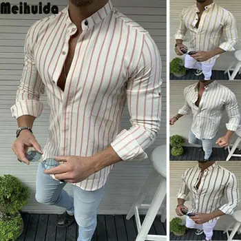 2019 най-новата мода мъжка с дълъг ръкав райе памучен годишна ежедневна риза върховете горещи продажба на ризи