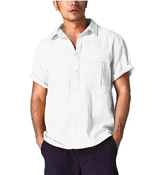 2019 нов мъжки ежедневни свободна риза мъжки бял черен с къс ръкав ризи мъже лято плътен цвят памук бельо, риза върховете на M-3XL