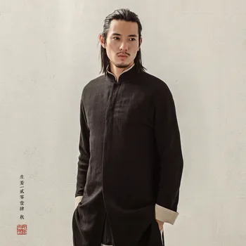 2019 нов пристигане китайски стил традиционна китайска дрехи от памук и лен мъжки палта с дълъг Hanfu дълъг ръкав D695