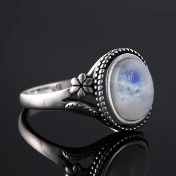 2019 нов списък 925 сребърен пръстен 8x10 мм естествен Лунен камък ретро цвете венчален пръстен сватба подарък на едро