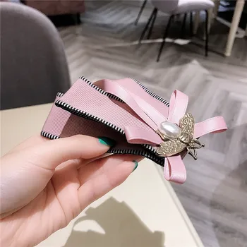 2019 нова корейската мода жените сладко розово Пчелен лук дълга лента голяма брошка за момиче корсаж вратовръзка пеперуда