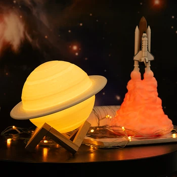 2019 нова совалка акумулаторна 3D печат Сатурн лампи, като Лунна лампа за лека нощ на лунна светлина с 2цветами 16цветами отдалечени подаръци