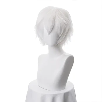 2019 перука нов Gintama Sakata Gintoki cosplay перуки 35см / 13.8 инча къси бели мъже синтетични косми е Perucas cosplay перука