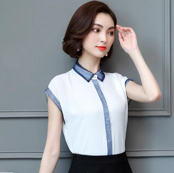 2019 плюс размер шифоновая блуза дамска мода къса риза топ и блуза с къс ръкав дамски ризи лятна блуза жена топ 2563 50