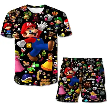 2020 3D Лято Есен момчетата марка дрехи децата Марио тениска къси панталони комплекти за момче карикатура шаблон деца Супер Марио модни комплекти