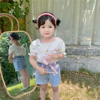 2020 baby girl морков принт къдри плиссированная блуза момче детски дрехи Бебешки дрехи бяла риза с къс ръкав