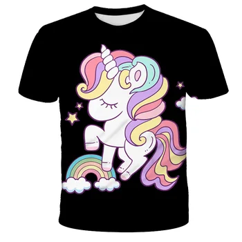 2020 Girls Birthday Unicorn Print T shirt Baby Summer White T-shirt,Детски Birthday Present Сладък Дрехи,