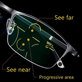 2020 Half Frame Против Blue Light Очила За Четене Мъжете Прогресивно Мультифокальные Пресбиопические Очила Фотохромичните Черни Ультралегкие
