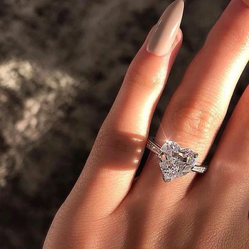 2020 Hot Classic White Heart AAA Циркон годежен пръстен за жени модерен сребърен цвят дамски бижута Сватба, подарък за рождения Ден