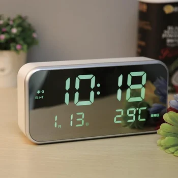 2020 LED Alarm Clock многофункционален дигитален електронен LED Mirror Clock Температура Snooze Display Home Decor Mirror Function