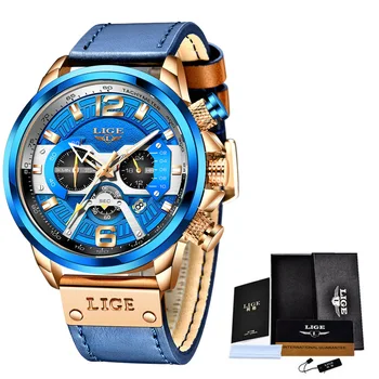 2020 LIGE New Fashion Хронограф Часовник Men Watch Casual Sport кожени часовници за мъже Кварцов ръчен часовник Man Relogio Masculino