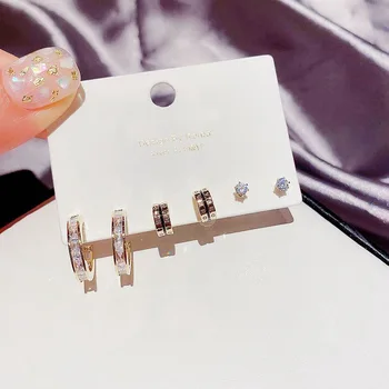 2020 New Charm Jewelry Small Round Zircon Хоп Earring 6-Piece Set Необичайни Обеци За Жени Изискан Подарък На Едро