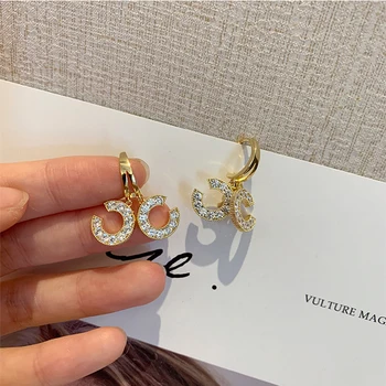 2020 New Classic Zircon Letter C Earrings For Woman необичайни висящи обици за момичета луксозни корейската мода Бижута Party