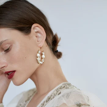 2020 New ZA Clear Crystal Drop Earrings Women Fashion Simple Gold Metal U Shape Big Dangle Earring Party Jewelry Gift Female