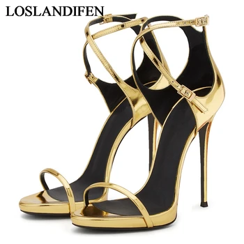2020 Plus Big Size 34-46 Gold Buckle Fashion Секси High Heel Summer Girl Female Дами Women Sandals Shoes TL-A0024
