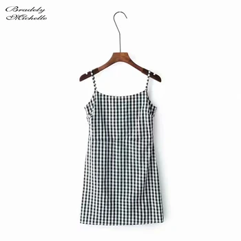2020 Summer vintage стегнат Small Spaghetti Strap Слаш-neck памук черно-бели бледи мини рокли за жени