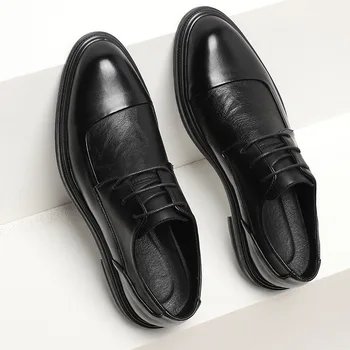 2020 бизнес рокля Мъжки обувки мода Остър чорап чрез шнурове официални мъжки кожени обувки с високо качество на черен класически британски мъжки обувки