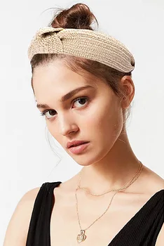2020 Бохемска Hairband Straw Weave Knotted Headband for Women Cross Собственоръчно Hair Хоп Hairband аксесоари за коса