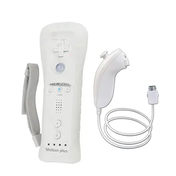 2020 бяла 2 в 1 вграден контролер за Wii Motion Plus безжична игра дистанционно управление с Нунчаком за конзолата Nintendo Wii