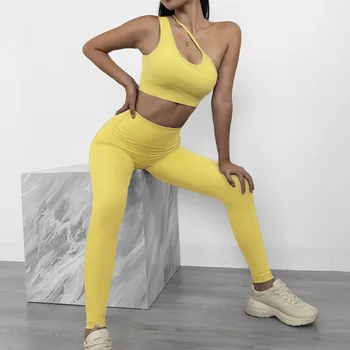 2020 горещи диагонал рамото панталони спортен фитнес йога костюм устойчив на удари бягаща костюм женски фитнес комплект от 2 части