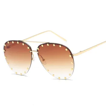 2020 дами без рамки слънчеви очила на луксозната марка дизайнерски метална рамка градиент голям цветни слънчеви очила сянка за жени UV400
