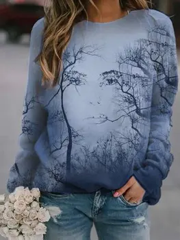 2020 дамски hoody ново писмо лицето на печатни пейзаж пуловер Есен Зима голям е размерът на свободни топ врата