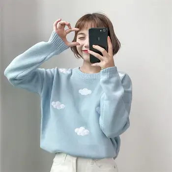 2020 дамски Kawaii Ulzzang Vintage College свободни облак пуловер женски корейски пънк дебел сладък свободен Harajuku дрехи за жени