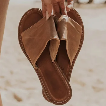 2020 дамски летни чехли нова мода плаж женски флип приплъзване Рим плоски пързалки дамски сандали обувки открит Начало плоски сандали
