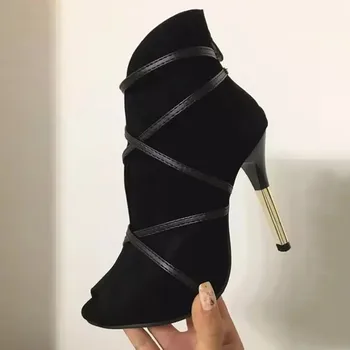 2020 дамски сандали на висок ток, Дамски обувки секси ботильоны с отворени пръсти обувки есен сватба Парти Дамски сандали офис обувки лодка