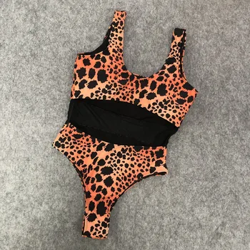 2020 едно парче бански оранжево Леопард талия от дантела прозрачна облегалка гореща секси бикини бански костюм за жени